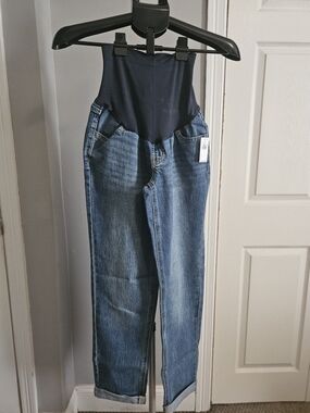 Old Navy Blue Denim Maternity Boyfriend Jeans with Navy Belly Panel